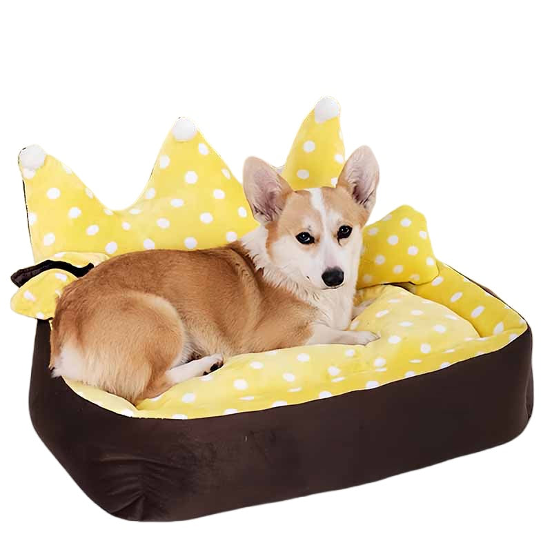 Crown Shape Candy Color Dog Bed - Yellow White Dots