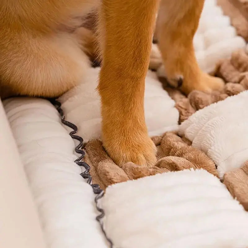 Cream-colored Large Plaid Square Pet Mat Bed Couch Cover