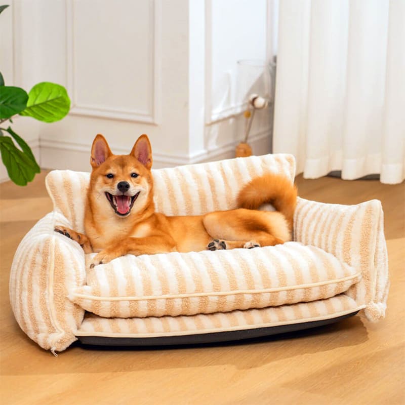 Striped Sofa Bed for Dog and Cat - Beige