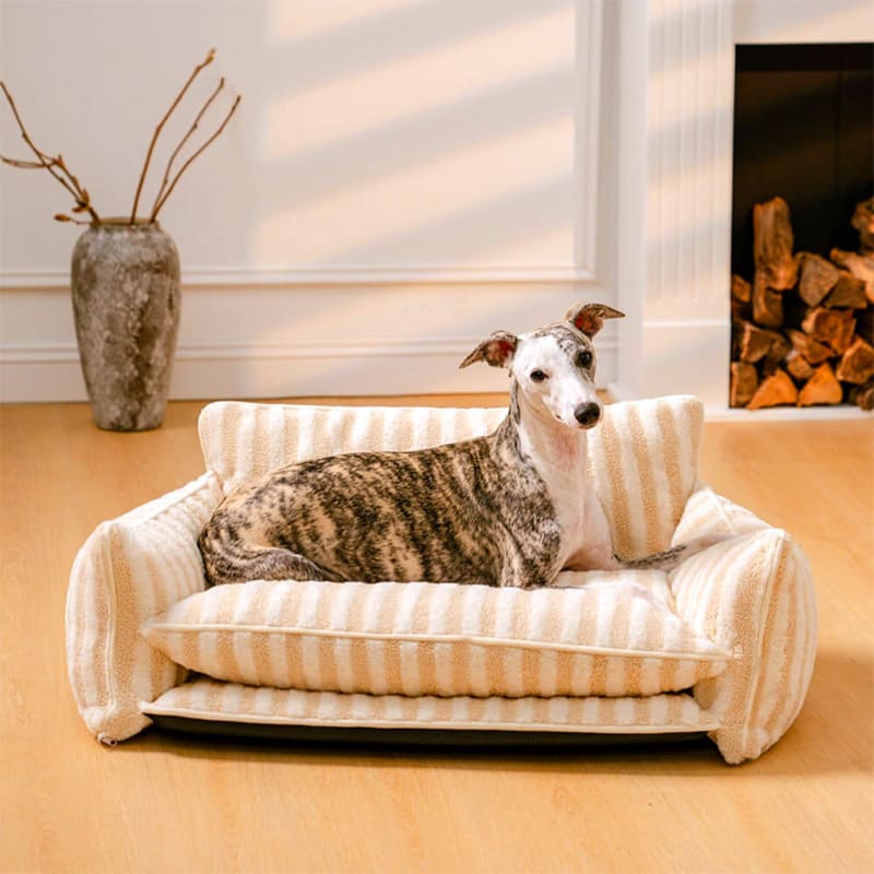 Striped Sofa Bed for Dog and Cat - Beige