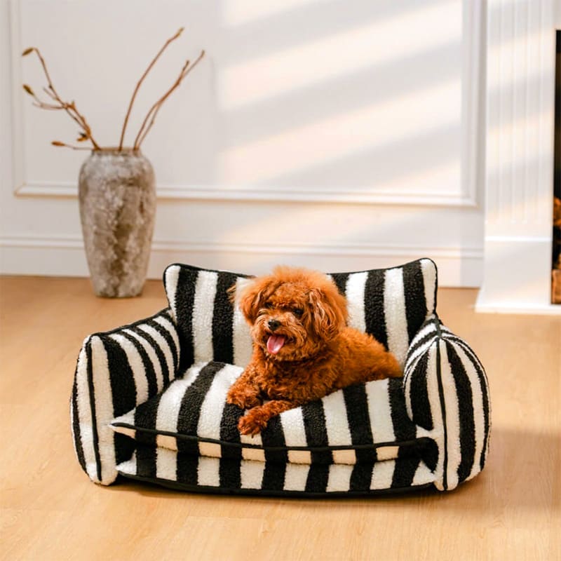 Striped Sofa Bed for Dog and Cat - Black