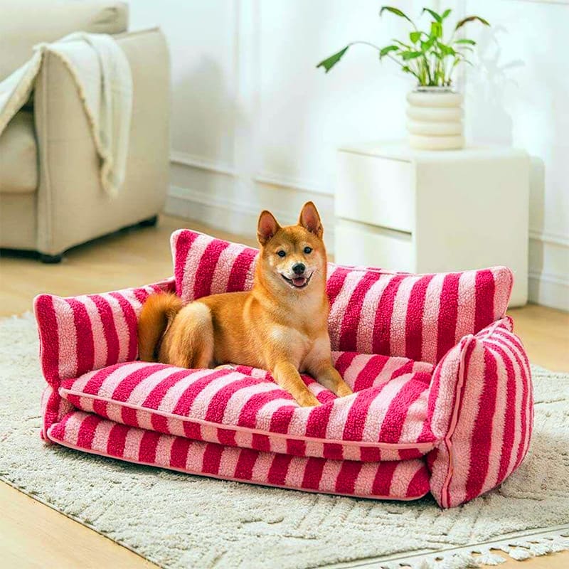 Striped Sofa Bed for Dog and Cat - Red